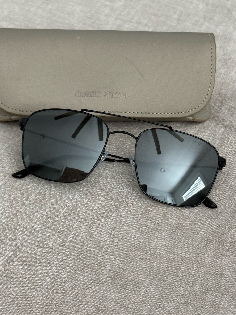 Giorgio Armani Black Metal Square Aviator Sunglasses